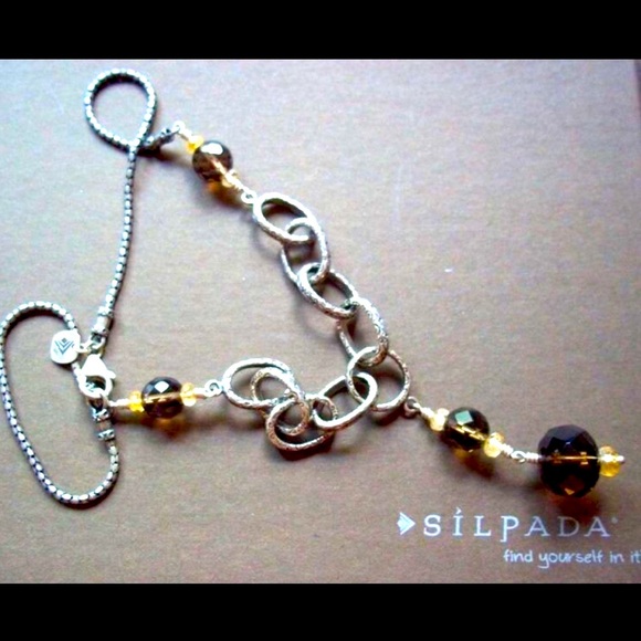 Silpada Vintage Smoky Quartz Citrine Beaded Oxydized Sterling Silver Necklace - Picture 2 of 9